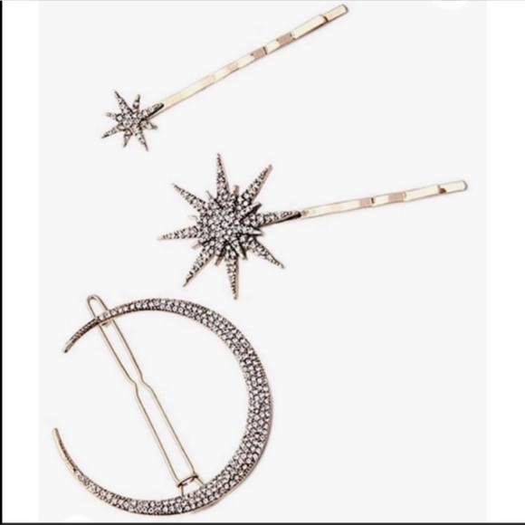 Crystal Crescent Moon And Stars Hairpins NIB - Picture 2 of 3